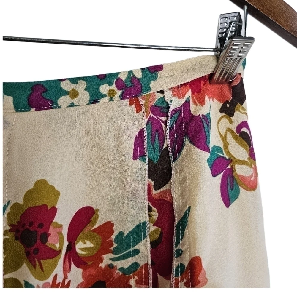 Boho floral multicolored over cream a-line tiered midi skirt